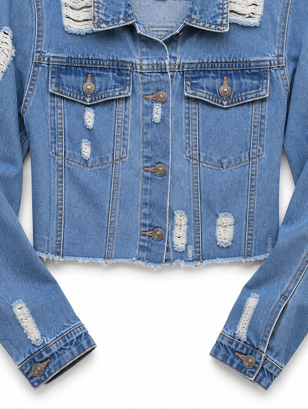 ASHLEY VINTAGE CHARM DISTRESSED CROPPED DENIM JACKET Medium - Picture 6 of 9